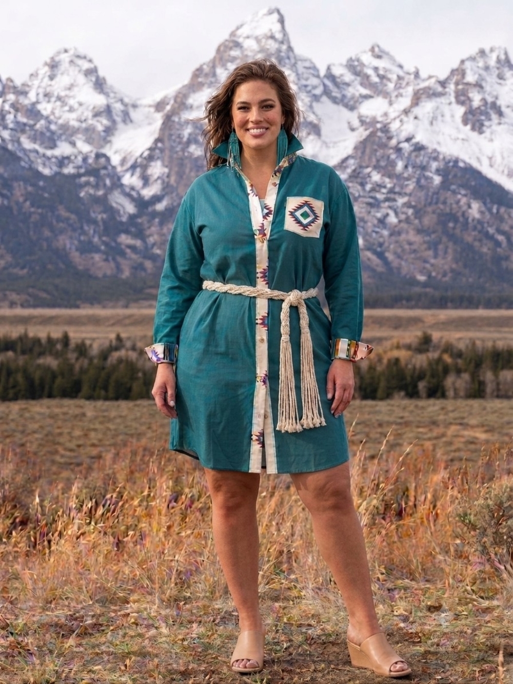 ROWDY CROWD CLOTHING Dutton Teal Aztex Midi Dress Or Duster Plus Size XXL